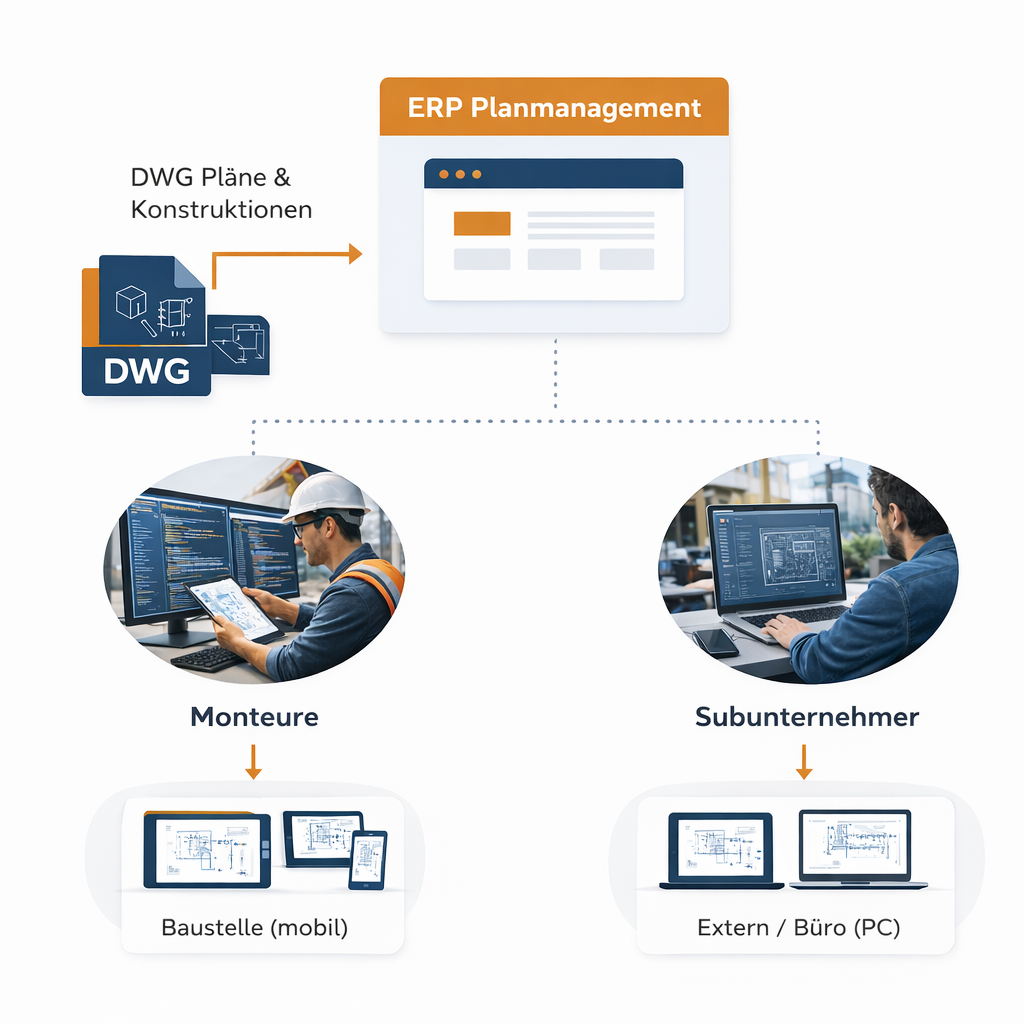 ERP Plan Management - Mobile und PC-Zugriff für Monteure und Subunternehmer