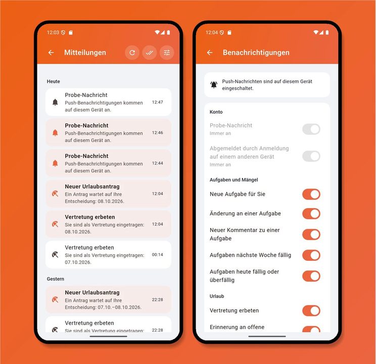 boldware.mobil Mitteilungen und Einstellungen für Push-Benachrichtigungen